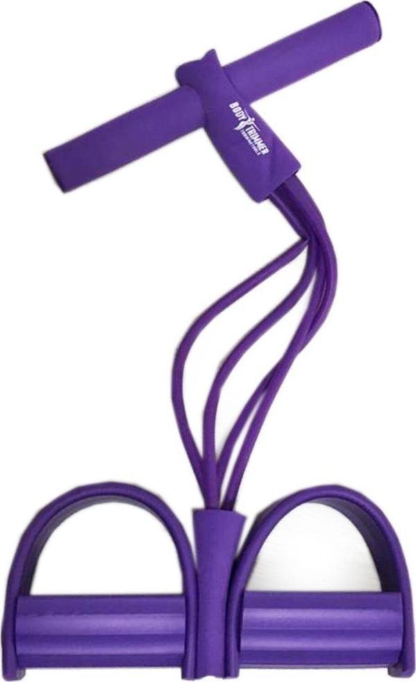 Body Trimmer 4 Lastikli Egzersiz Aleti El Ayak Direnç Yayı Lastiği Mor - Image 1
