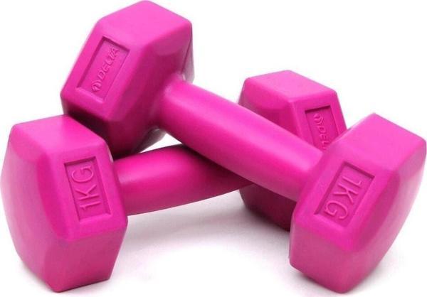 Leyaton Dambıl Seti 1 Kg X 2 Adet Köşeli Fuşya Plastik Dambıl Ağırlık Seti 2 X 1 Kg Pembe Plastik - Image 1