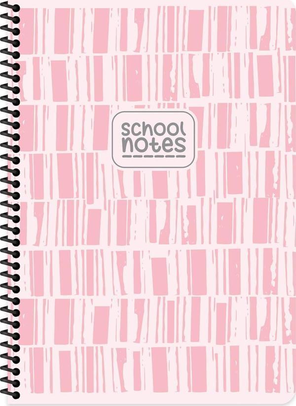 Çizgili Karton Kapak Spiralli Çizgi Defter Pembe 16,5*22,5 80 Yp - Image 1
