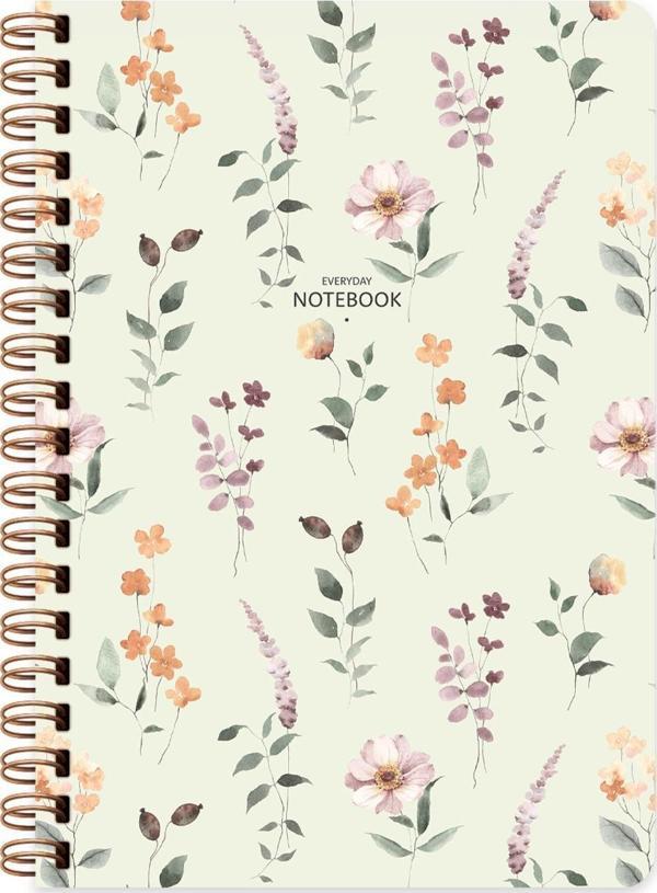 Çizgili Spiralli Sert Kapak Çiçek Defter Krem A5 96 Yp. - Image 1