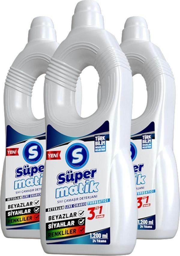 Süpermatik 3'Ü 1 Arada %100 Yerli Sıvı Çamaşır Deterjanı 3 Adet 1200 Ml - Image 1