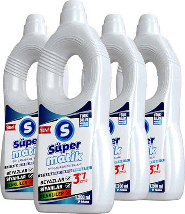 Süpermatik 3'Ü 1 Arada Sıvı Çamaşır Deterjanı 1200 Ml X 4 Adet - Image 1