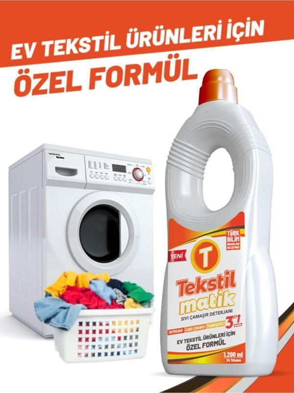 Tekstilmatik Ev Tekstili 3'Ü 1 Arada %100 Yerli Sıvı Çamaşır Deterjanı 6 Adet X 1200 Ml - Image 1