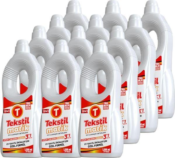 Tekstilmatik Ev Tekstili 3'Ü 1 Arada Sıvı Çamaşır Deterjanı 12 Adet X 1200 Ml - Image 1