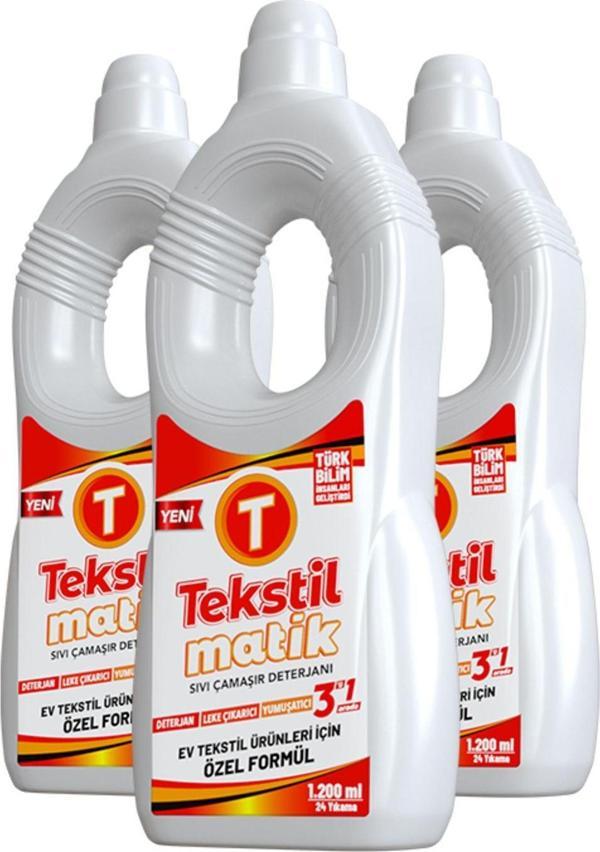 Tekstilmatik Ev Tekstili 3'Ü 1 Arada Sıvı Çamaşır Deterjanı 1200 Ml X 3 Adet - Image 1