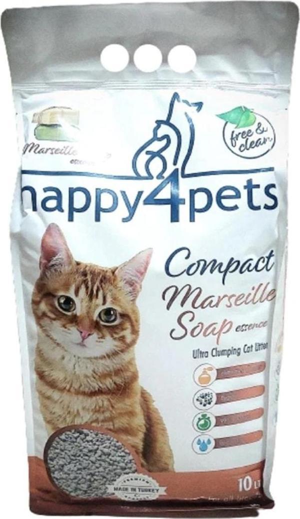 Happy4Pets Marsilya Sabunlu Topaklaşan Bentonit Kedi Kumu 10 lt - Image 1