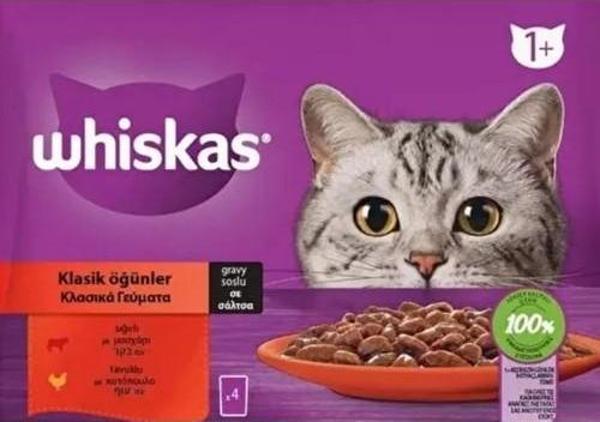 Whiskas Sığırlı ve Tavuklu Yetişkin Kedi Yaş Maması 4X85 gr (13 paket,52 Adet Tekli) - Image 1