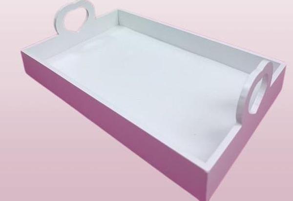 Hobi ERC Kalp Kulplu Tepsi 90404 MODEL Ahşap MDF Parlak Beyaz lake Boya El Yapımı - Image 1