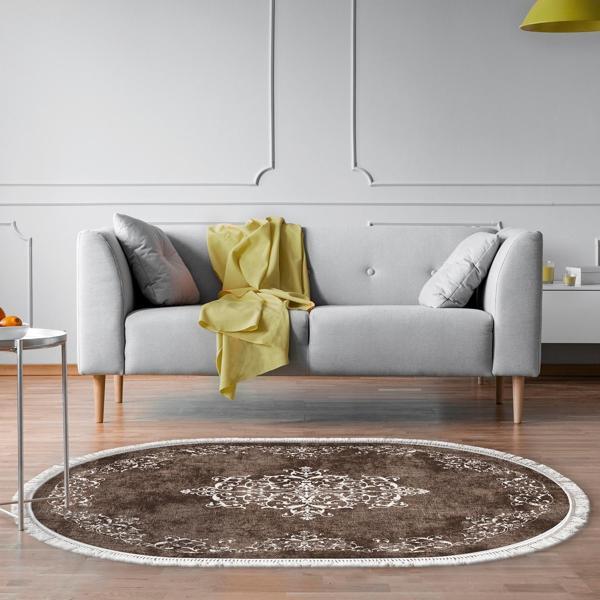 Alanur Yıldız Kaymaz Deri Tabanlı Saçaklı Dijital Halı Oval - Image 1