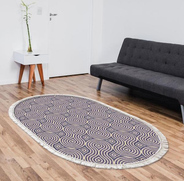 Alanur Trend Kaymaz Dod Tabanlı Saçaklı Dijital Halı Oval - Image 1