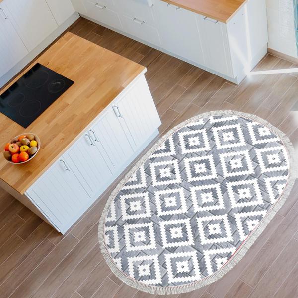 Alanur Trend Keçe Tabanlı Saçaklı Oval Mutfak Halı Mu182 - Image 1