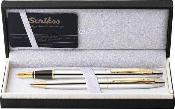 Scrikss 35 Gold Krom Lüks Kutuda Dolma Kalem & Tükenmez Takımı - Image 1