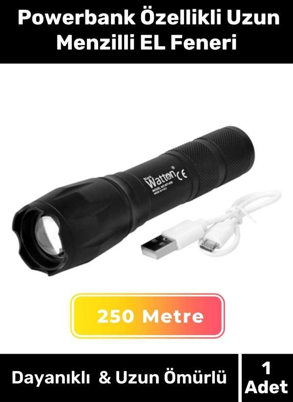 Deluxe Seri Beyaz Gün Işığı 3 Modlu 250 Metre Menzilli Powerbank Özellikli Uzun Menzilli EL Feneri - Image 1
