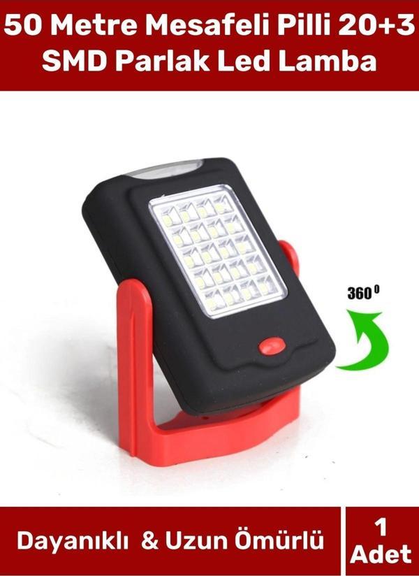 Deluxe Seri Sert Plastik Beyaz Işık 50 Metre Mesafeli Pilli 20+3 SMD Parlak Led Lamba - Image 1