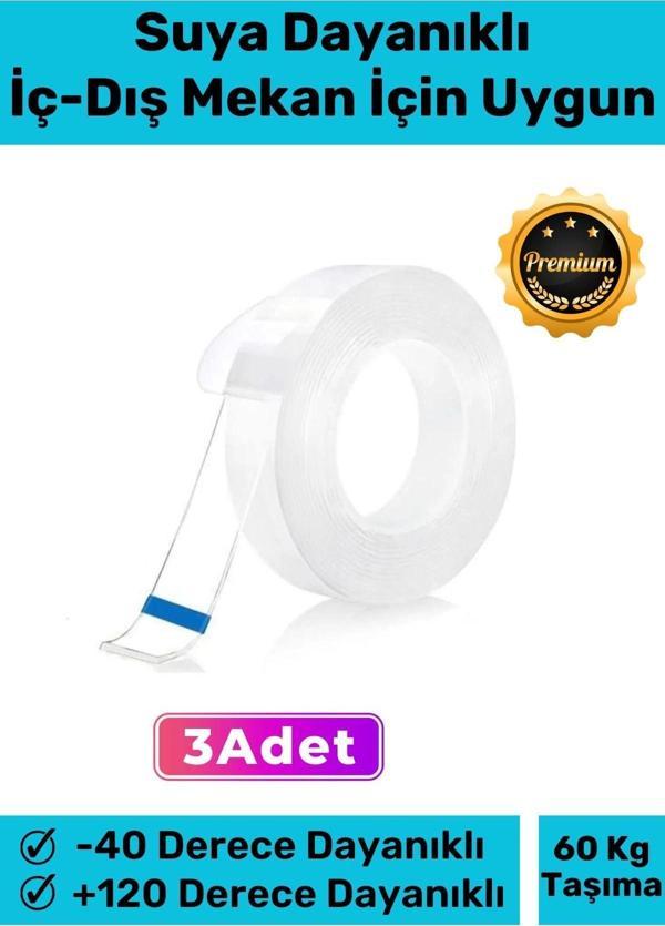 Deluxe Ultra Süper Güçlü Yüksek Mukavemetli Nano Teknolojili Çift Taraflı Şeffaf 1 mt Bant 3 Adet - Image 1