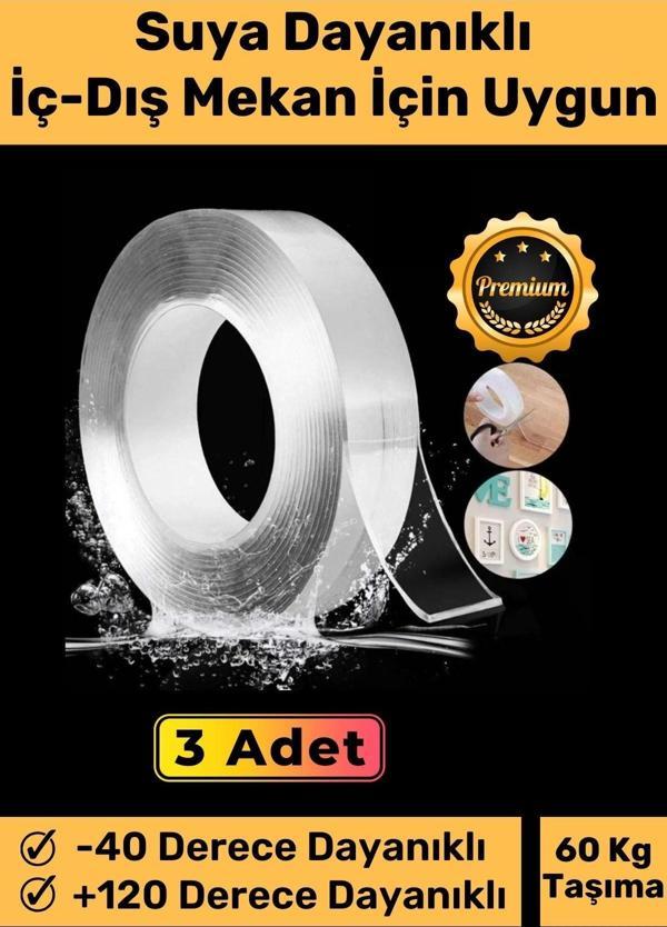 Deluxe Ultra Süper Güçlü Yüksek Mukavemetli Nano Teknolojili Çift Taraflı Şeffaf 3 mt Bant 3 Adet - Image 1