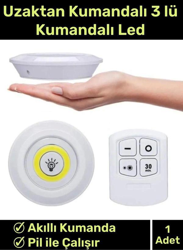 Özel Av Kamp Ev Okul Araba Otel Pilli Uzaktan Kumandalı Yapışkanlı Dayanıklı 3'Lü Led Spot 1 Adet - Image 1