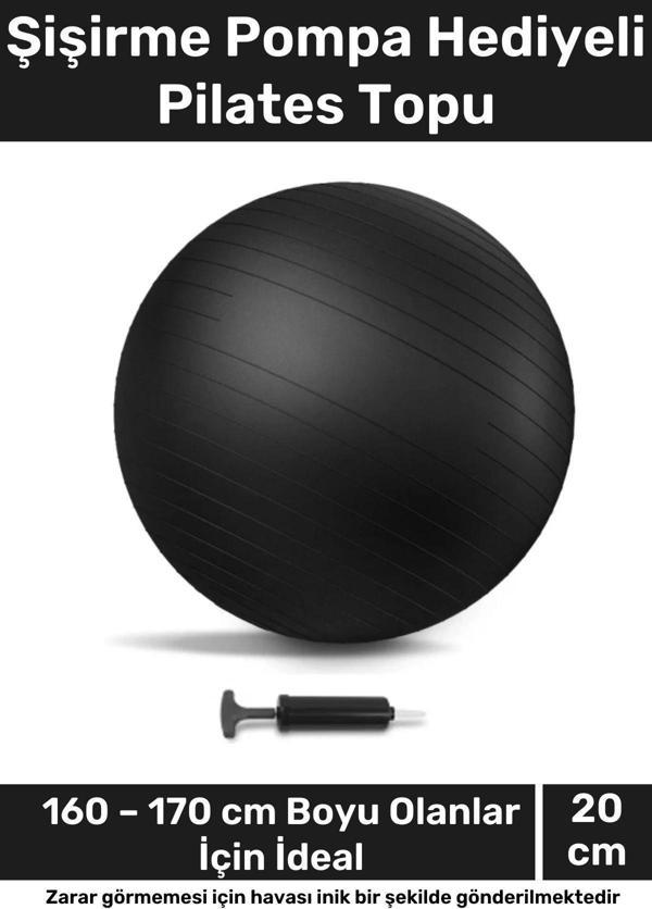 i Dayanıklı Mini Gymball 20cm Siyah Pilates Topu Şişirme Pompa - Image 1