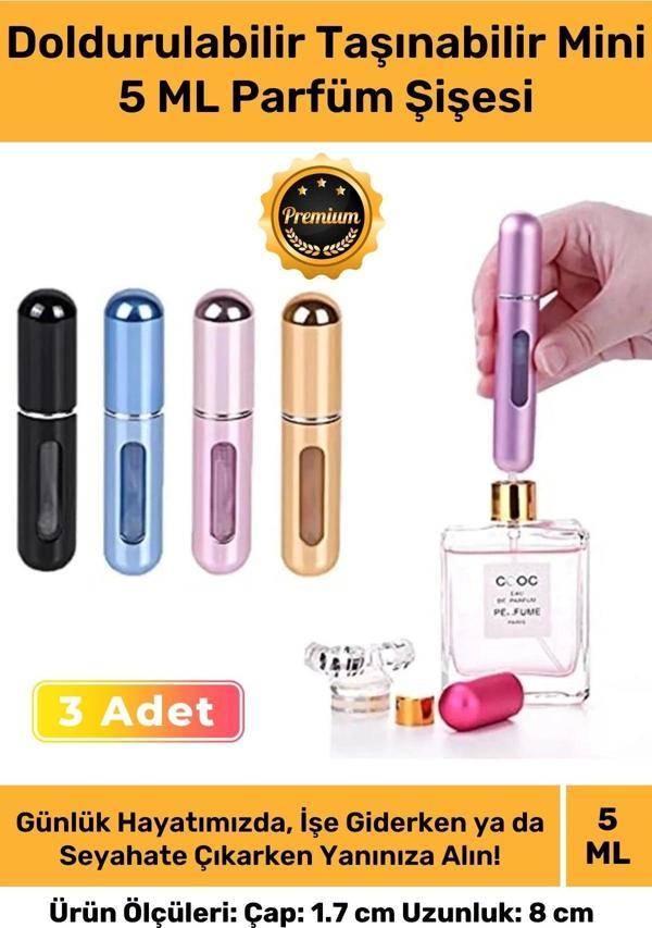 Özel Parfüm Şişesinden Doldurulabilir Taşınabilir Çanta İçi Mini Cep Parfüm Şişesi 5 Ml x 3 Adet - Image 1