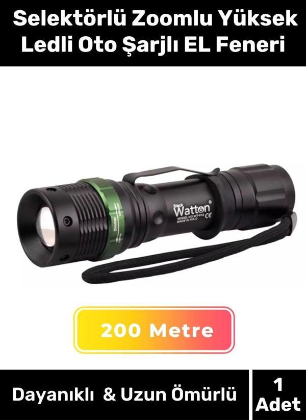 Özel Seri 200 Metre Menzilli 3 Modlu Beyaz Işık Selektörlü Zoomlu Yüksek Ledli Oto Şarjlı EL Feneri - Image 1