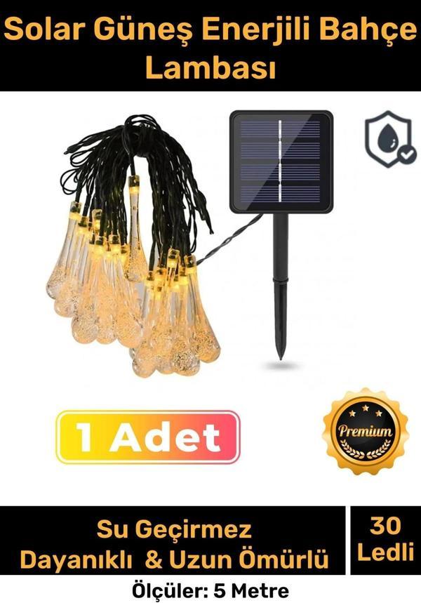 Özel Seri Solar Güneş Enerji 30 Ledli Su Damlaları 5 Metre Uzunluğunda Sarı Renkli Bahçe Aydınlatma - Image 1
