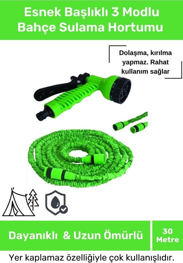 Özel Üretim Dolaşmaz Kırılmaz 7 Kademeli Uzayan Bahçe Sulama Araç Yıkama Tabancalı 30 Metre Hortum - Image 1