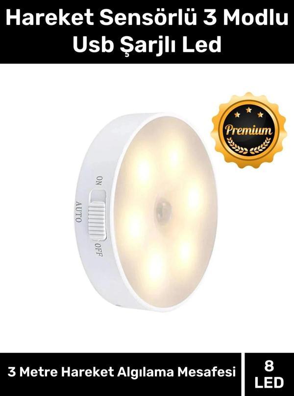 Özel Üretim Mıknatıslı 3 Mod Pratik Hareket Sensörlü 8 Ledli Usb Şarjlı Beyaz Işık Gece Lambası - Image 1