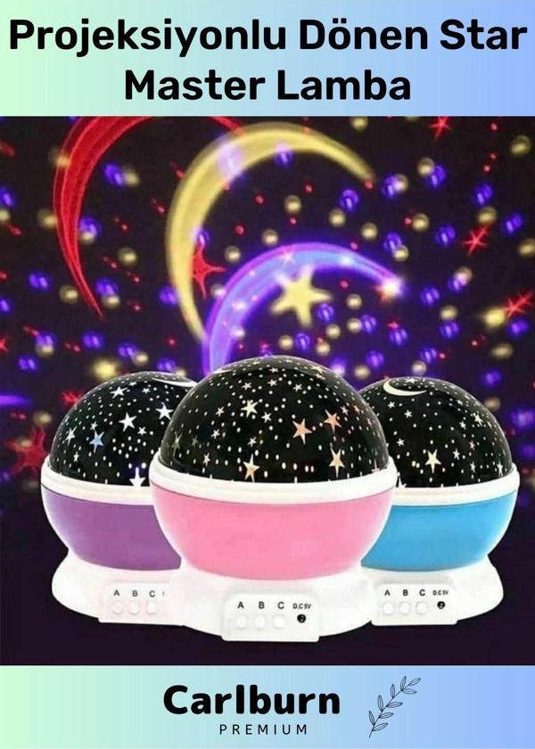 Özel Üretim 8 Modlu Rgb Çok Renkli Pilli Projeksiyonlu Dönen Çocuk Bebek Odası Lamba - Image 1