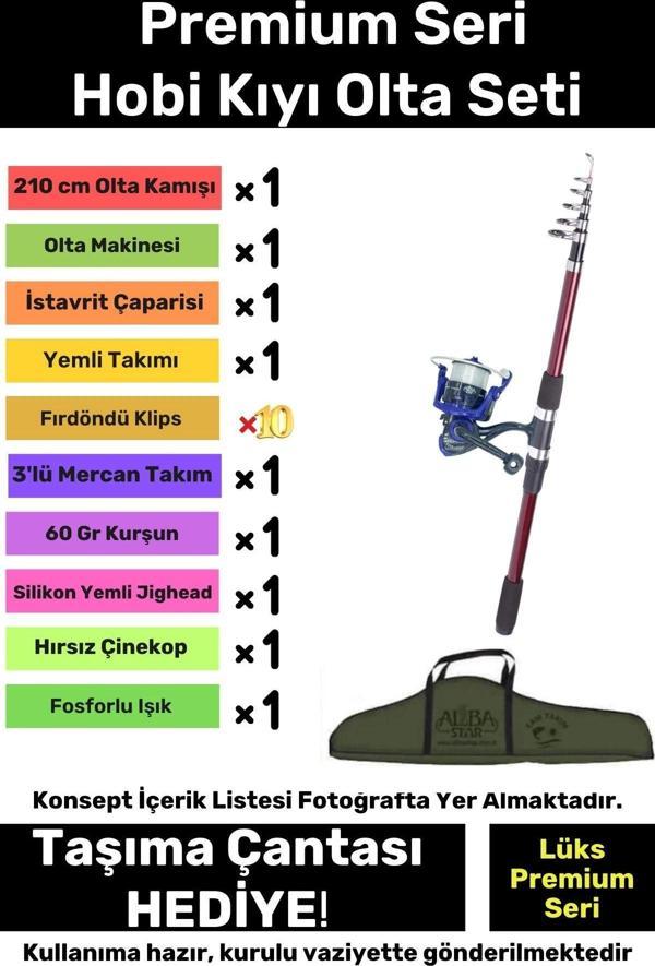 Özel Üretim Şık Taşıma Çantalı Hazır Kurulu Tam Takım Hobi Kıyı Olta Seti - 360cm Kamış Hediyeli - Image 1