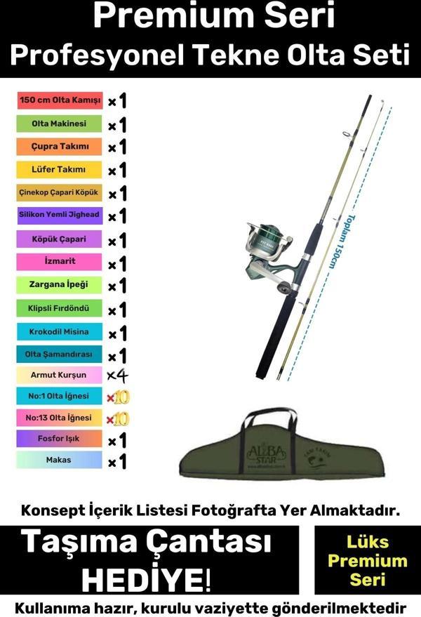 Özel Üretim Taşıma Çantalı Hazır Kurulu Tam Takım Profesyonel Tekne Olta Seti - 3m Kamış Hediyeli - Image 1
