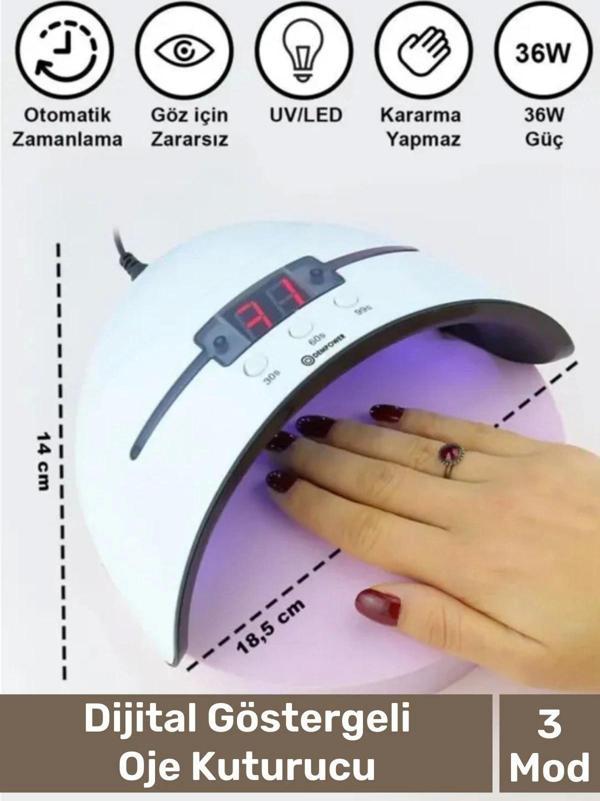 Premium 36W 12 Adet Uv Led Işıklı Profesyonel Dijital Göstergeli 3 Modlu Oje Tırnak Kurutucu - Image 1