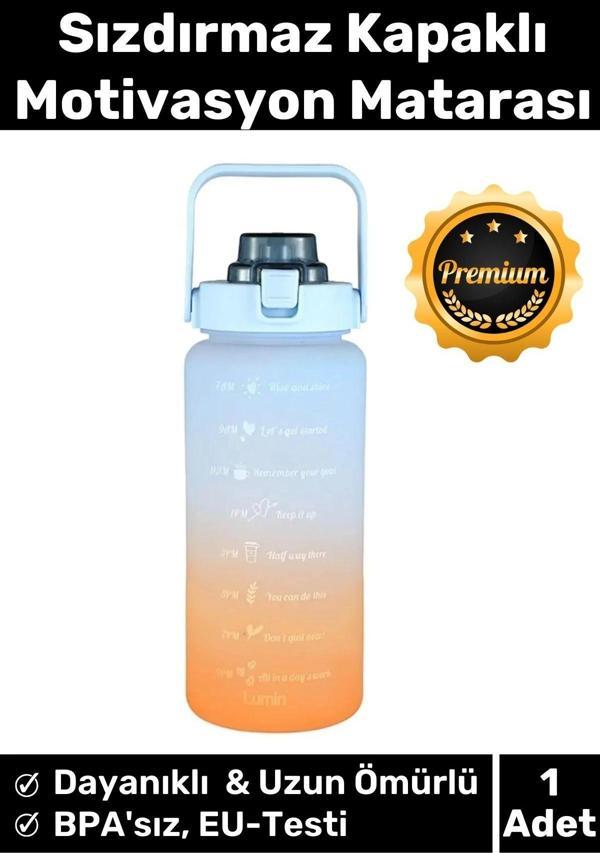 Premium Çift Renk Ölçü Baskılı Sızdırmaz Akmaz Motivasyon Matara Suluk Sağlıklı Plastik 1 Lt Su Şişe - Image 1