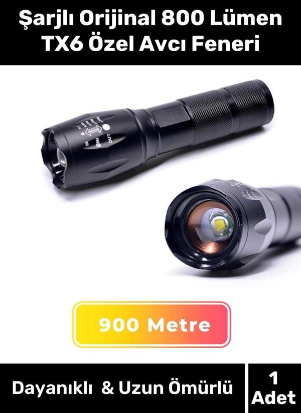 Premium Seri Ultra Yüksek Beyaz Işık 500m Menzilli Şarjlı Orijinal 800 Lümen TX6 Özel Avcı Feneri - Image 1