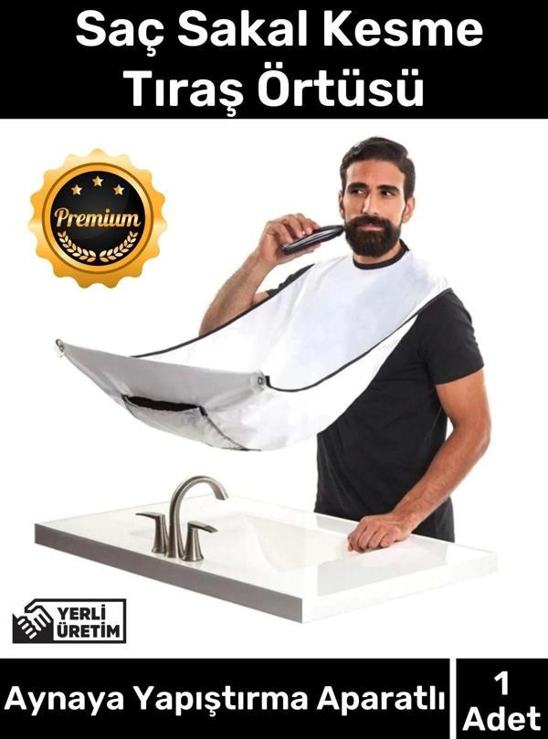 Premium Pratik Vakumlu Aynaya Yapıştırma Aparatlı Evde Saç Sakal Kesme Beyaz Tıraş Örtüsü - Image 1