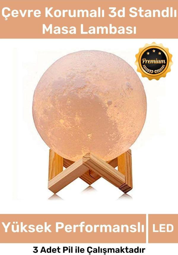 Premium Seri Çevre Korumalı 3d Standlı Küre Dekoratif Yüksek Performanslı Led Ay Gece Masa Lambası - Image 1