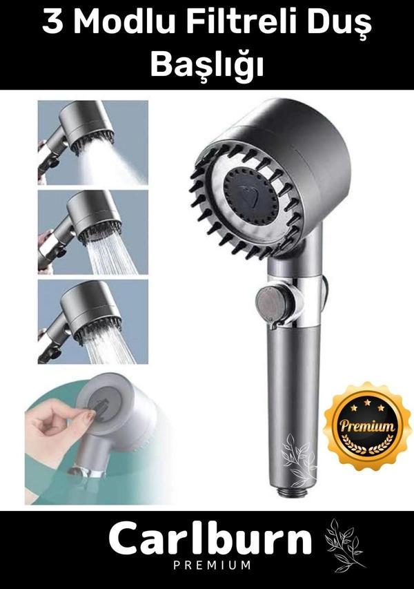 Premium Seri Çok Amaçlı Pratik Kolay Kurulum Su Akış Durdurmalı Filtreli Duş Başlığı 3 Mod - Image 1