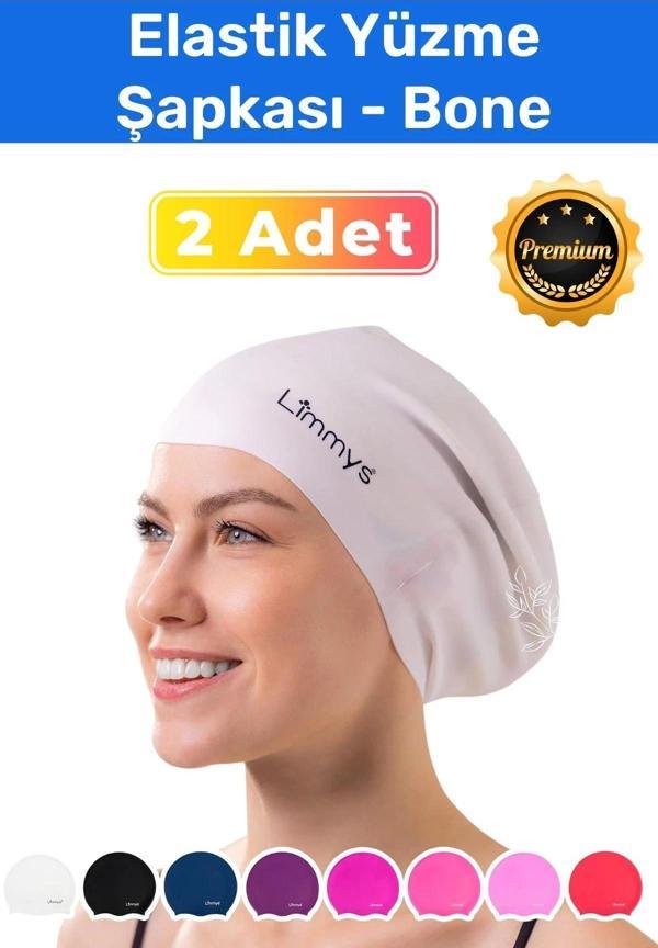 Premium Su Geçirmez Silikon Yüzücü Havuz Ve Deniz Bonesi Elastik Yüzme Şapkası 2'li Set - Image 1