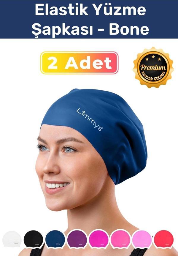 Premium Su Geçirmez Silikon Yüzücü Havuz Ve Deniz Bonesi Elastik Yüzme Şapkası 2'li Set - Image 1