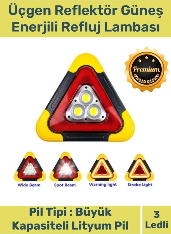 Premium Su Geçirmez Sızdırmaz 3 Ledli Solar Üçgen Reflektör Güneş Enerjili Refluj Araba Oto Lambası - Image 1