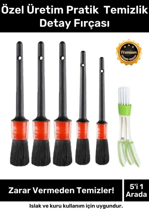 Premium Seri Pratik Islak Kuru Otomobil Oto Araç Araba Klima Temizlik Detay Fırçası 5+1 Set - Image 1