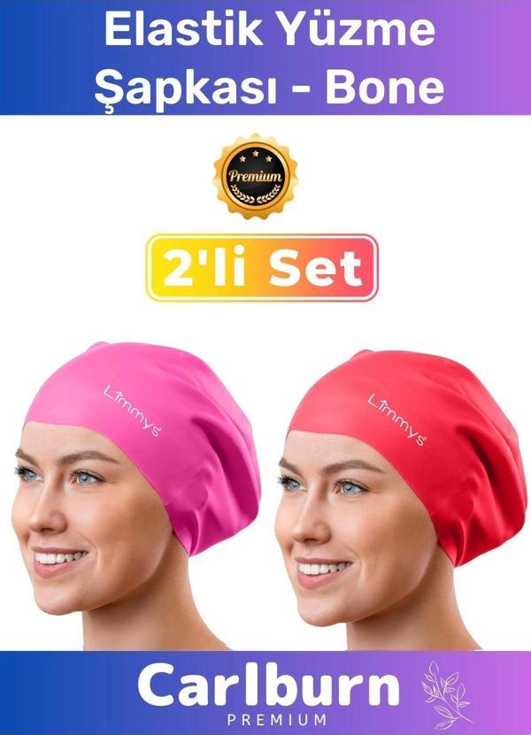 Premium Su Geçirmez Sızdırmaz Renkli Silikon Yüzücü Havuz Deniz Bone Elastik Yüzme Şapkası 2'li Set - Image 1