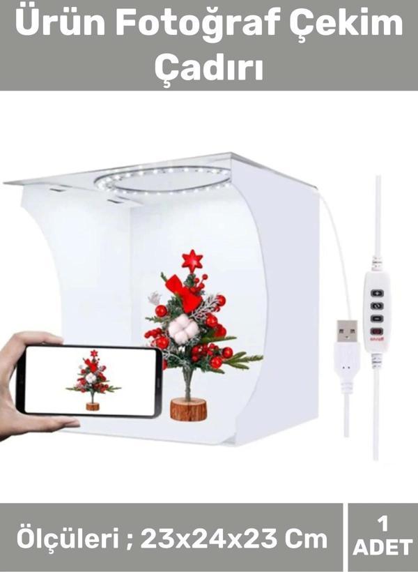 Premium Üretim Beyaz Led Işıklı Portatif Taşınabilir 23x24x23 Cm Ürün Fotoğraf Çekim Çadırı - Image 1