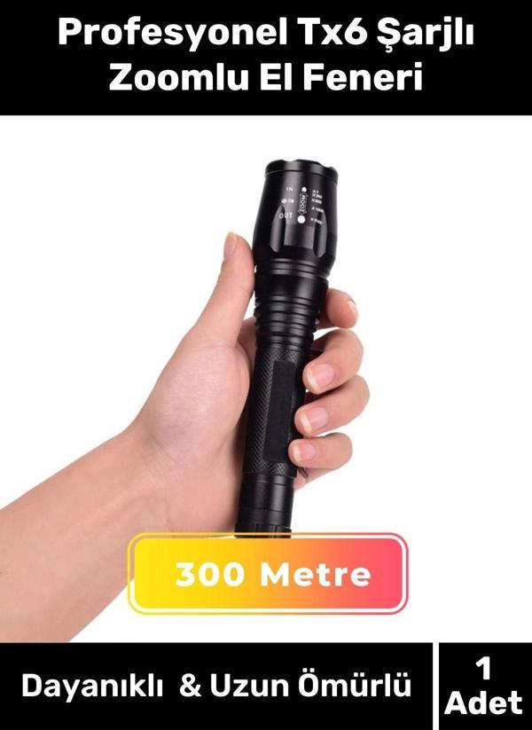 Profesyonel 300 Metre Menzilli 5 Modlu Selektörlü Kızaklı Av Kamp Ev Tx6 Şarjlı Zoomlu El Feneri - Image 1