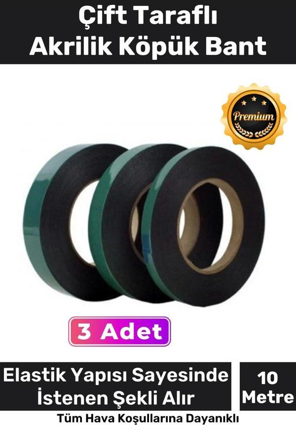 Süper Güçlü İz Bırakmayan Elastik Yapılı Çift Taraflı 10mm - 10 Metre Akrilik Köpük Bant - 3 Adet - Image 1