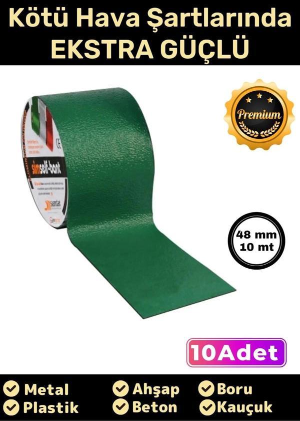 Süper Güçlü Su Geçirmez Sızdırmaz Yeşil Renk Çok Amaçlı Tamir İzolasyon Bandı 48mm x 10m - 10 Adet - Image 1