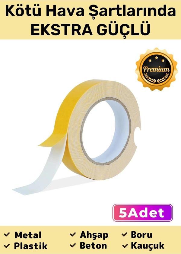 Süper Güçlü Uzun Ömürlü Kuvvetli Yapışkan Kolay İz Bırakmaz Çift Taraflı Köpük Bant 10mt - 5 Adet - Image 1