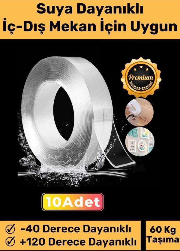 Ultra Süper Güçlü Yüksek Mukavemetli Nano Teknolojili Çift Taraflı Şeffaf 3 mt Bant 10 Adet - Image 1