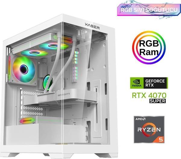 Xaser Xsr817 Ryzen 5 5600 16GB Ram 512GB M.2 NVMe SSD 12GB RTX4070 SUPER Sıvı Soğutma Oyuncu Bilgisayarı - Image 1