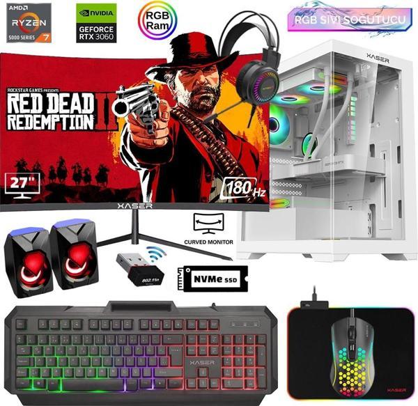 Xaser Xsr825 Ryzen 7 5700x 16GB Ram 512GB M.2 NVMe SSD 12GB RTX3060 27"Curved 180Hz Sıvı Soğutma Oyuncu Bilgisayarı - Image 1