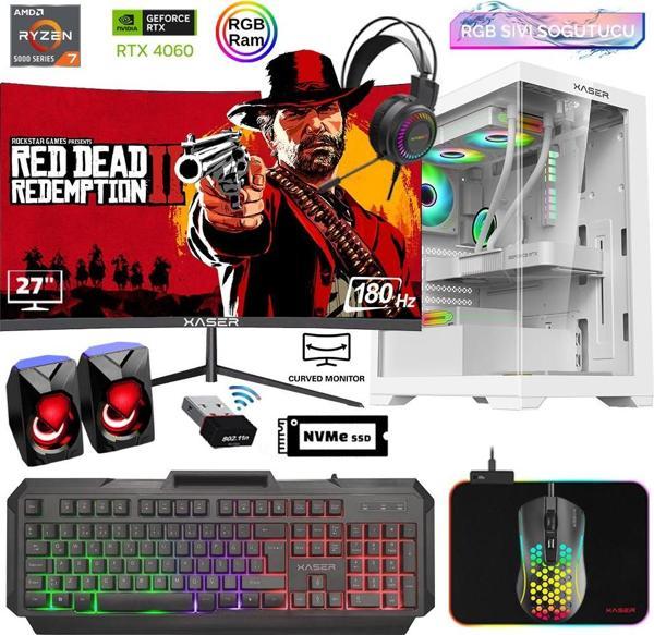 Xaser Xsr828 Ryzen 7 5700x 16GB Ram 512GB M.2 NVMe SSD 8GB RTX4060 27"Curved 180Hz Sıvı Soğutma Oyuncu Bilgisayarı - Image 1